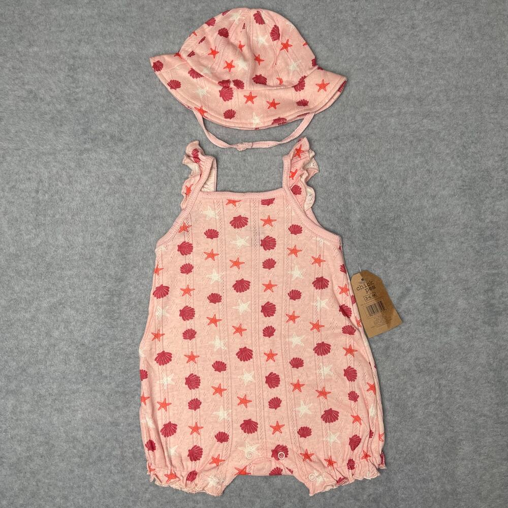 Chick Pea Pink Star Shell Romper and Hat Se tSize 3-6 months